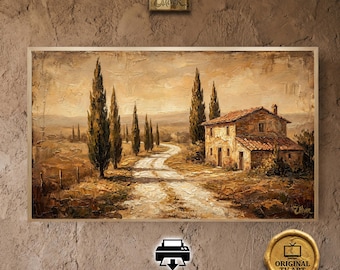 Vintage Tuscan Estate for Samsung Frame TV - Antique Countryside Road Oil Painting