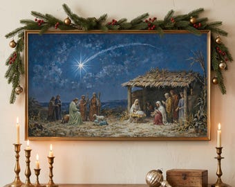 Star of Bethlehem Nativity Art | Holy Family Night Scene | Sacred Oil Painting | Divine Guidance Print | Christian | (Fits Samsung Frame)