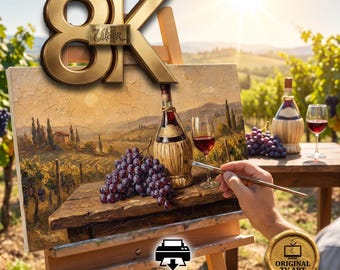 Vintage Tuscan Wine Harvest Art, Rustic Chianti Still Life, TV Frame