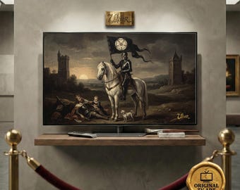 Pale Rider Death Tarot Art - Compatible with Samsung Frame TV - 8K Dark Knight Armor Oil Painting, Digital Impasto Texture Heritage Decor