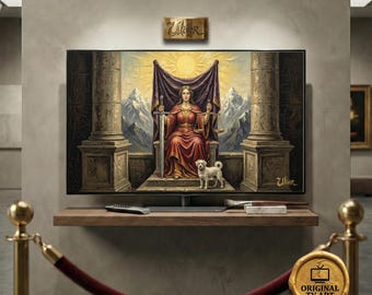 Justice Tarot Balance Art - Compatible with Samsung Frame TV - 8K Heritage Law Office Oil Painting, Digital Impasto Texture Arcana Decor