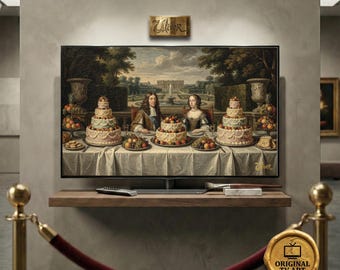 Sun King's Garden Party Cake Art - Compatible with Samsung Frame TV - 8K Versailles Royal Feast, Digital Impasto Texture