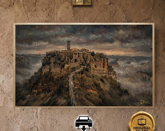 Vintage Civita di Bagnoregio for Samsung Frame TV - Moody Dark Academia Oil Painting