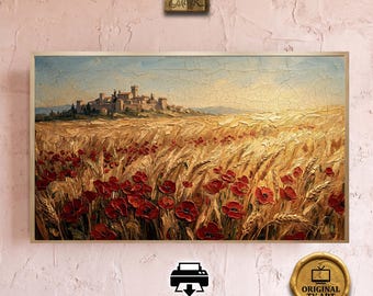Tuscan Wheat Field & Poppies for Samsung Frame TV - Vibrant Summer Impressionist Painting