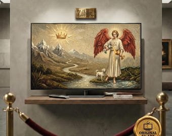 Temperance Tarot Alchemical Art - Compatible with Samsung Frame TV - 8K Angel and Red Wings Oil Painting, Digital Impasto Texture Arcana