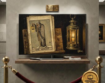 Antique Tarot The Hermit Art - Compatible with Samsung Frame TV - 8K Mystical Oil Painting, Digital Impasto Texture Heritage Still Life