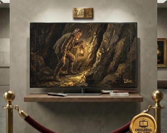 Gold Mine Prospector Antique Oil Painting for Samsung Frame TV Art featuring Moody Western Heritage and Radiant Gold Impasto in 8K Quality