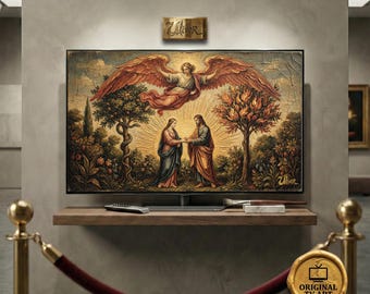 The Lovers Tarot Divine Art - Compatible with Samsung Frame TV - 8K Archangel Raphael Oil Painting, Digital Impasto Texture Arcana Heritage