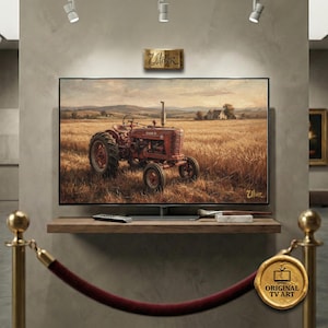 Victorian Red Tractor TV Art, American Farmhouse Oil Painting for Samsung Frame, 8K Digital Rustic Heritage Decor, The Iron Workhorse