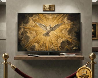 Vintage Dove of Peace Oil Painting | Frame TV Art | Sacred Holy Spirit Art | Baroque Golden Light Decor | (Fits Samsung Frame TV Art)