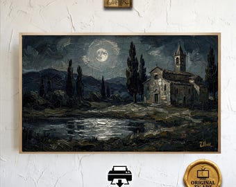 Moody Tuscany Night for Samsung Frame TV - Patina Blue Moonlight Landscape