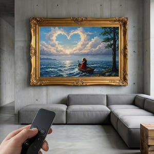 Moody Seascape Heart Cloud | Dark Blue Oil | Horizontal | (Fits Samsung Frame)