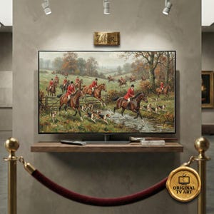 Arte vintage de Fox Hunt para TV | Pintura al óleo ecuestre | Decoración de estilo mansión inglés | (Compatible con marco Samsung)