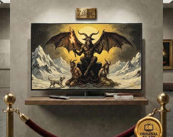 Temperance Tarot Alchemical Art - Compatible with Samsung Frame TV - 8K Angel and Red Wings Oil Painting, Digital Impasto Texture Arcana