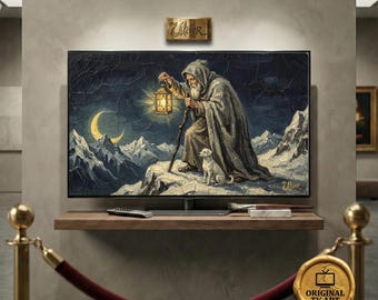 The Hermit Tarot Wisdom Art - Compatible with Samsung Frame TV - 8K Snowy Mountain Oil Painting, Digital Impasto Texture Arcana Heritage