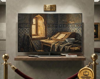 Antique Ottoman Scribe Study TV Art - 8K Silk Road Heritage Oil Painting for Samsung Frame - Moody Palace Still Life, Digital Impasto