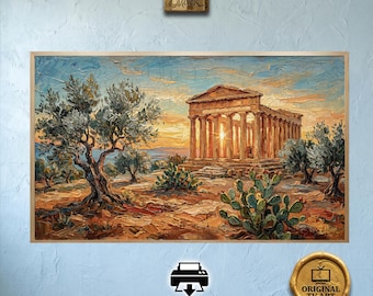 Heritage Sicilian Temple for Samsung Frame TV - Sun-Baked Ocher Oil Painting