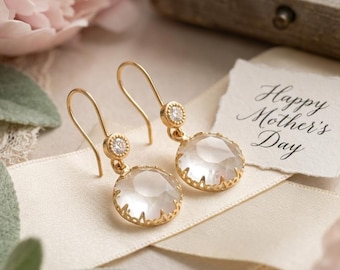 Pendientes colgantes de cristal dorado, pendientes minimalistas, joyería de piedra natural, elegantes pendientes dorados, regalo para ella, pendientes ligeros