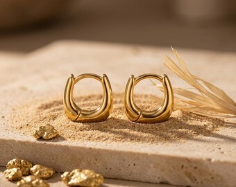Pendientes de aro gruesos de oro, aros minimalistas gruesos, joyería de oro para el día a día, regalo para ella.