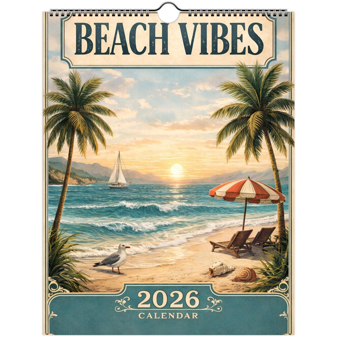 Beach Vibes Calendar 2026 | Beach Scene Wall Art | Eco-friendly Decor ...