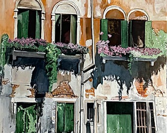20 x 24 Original Venetian Architectural Painting – Acrylic on Panel board, unframed.