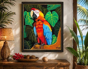 Macaw Painting: Hand-Painted Acrylic Parrot Art (16x20)