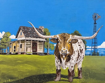 Texas longhorn painting 16 x 20 acrylic on canvas