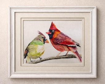 Acrylic painting of "Cardinals". High-resolution digital image download.