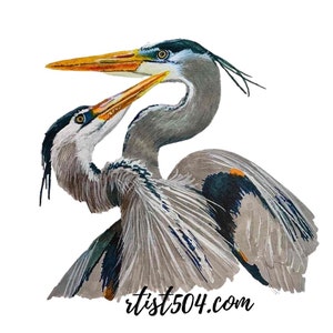 High resolution digital image download of my watercolor painting &quot;Blue Heron Love&quot; bird print, bird poster, bird merchandise
