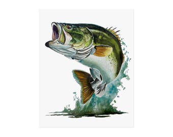 Signed Bass Fish Art Print, Original Wall Art | Housewarming or Birthday Gift