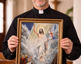 Acrylic painting of "Jesus painting". High-resolution digital image download.
