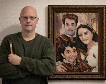 Custom Hand-Painted Family Portrait, Watercolor or Acrylic Painting