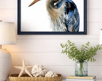 Signed Blue Heron Art Print, Original Wall Art | Housewarming or Birthday Gift