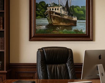 Fishing Boat Painting: Acrylic Marine Art on Canvas, 16x20