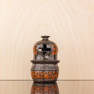 Handmade Ceramic Oil Lamp with orange Floral Decals and Textured Finish