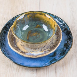 Handmade Stoneware Dinnerware set for 1 person ceramic dinnerware plates 25cm,19cm dishes,18cm bowl  Durable Artisan Functional Tableware