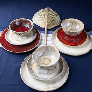 Handmade Stoneware Dinnerware Set for 4: Rustic Ceramic Plates and Bowls