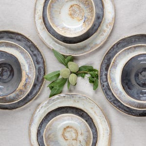 Handmade 12-Piece Stoneware Dinnerware for 4 – Rustic Plates & Bowls – Dishwasher Safe