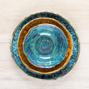 Handmade Stoneware Dinnerware set for 1 person ceramic dinnerware plates 25cm,19cm dishes,18cm bowl  Durable Artisan Functional Tableware