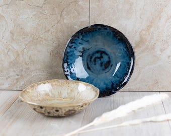 Handmade Stoneware Pasta Bowl for one person.Rustic Glazed Ceramic Bowl (21cm)