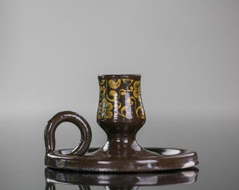 Handmade Ceramic Candlestick Holder: Floral Stoneware Candle Holder