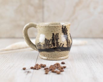 Handmade Mocha Ware Stoneware Mug with Handle – Organic Diffusion Design, Artisan Ceramic Coffee Mug