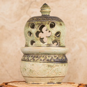Handmade Stoneware Oil Lamp: Orthodox Kandili with Oxide Glaze