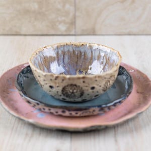 Set di stoviglie in gres fatte a mano per 1 persona, piatti in ceramica da 25 cm, piatti da 19 cm, ciotola da 18 cm, stoviglie funzionali artigianali durevoli