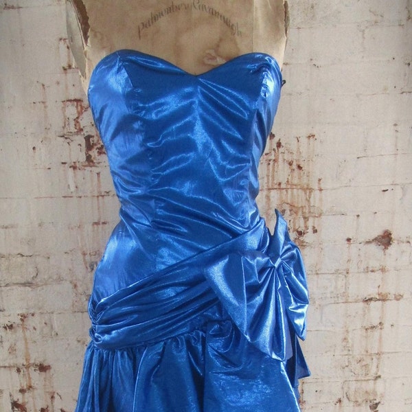 Vintage Zum Zum Blue Lurex 80s Party Dress Size S/M