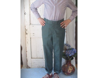 Pantaloni da lavoro unisex vintage in twill verde Big Yank anni '70 31x29 Deadstock Workwear Made in USA