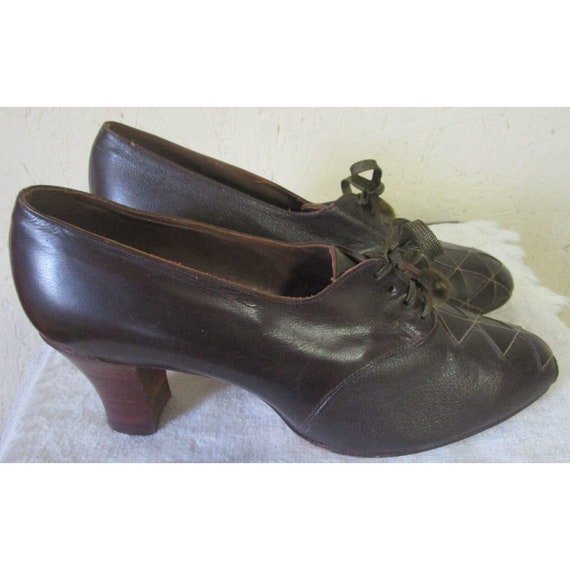 1930s Vintage Women's Brown Leather Oxford Pump T… - image 4