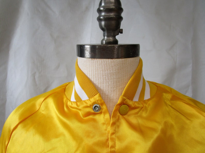 Vintage WestArk Gold Satin Bomber Jacket 1970/'s-80/'s The Chalk Box Gymnastics Team Snap Front Jacket Size M Made in USA