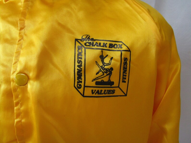 Vintage WestArk Gold Satin Bomber Jacket 1970/'s-80/'s The Chalk Box Gymnastics Team Snap Front Jacket Size M Made in USA