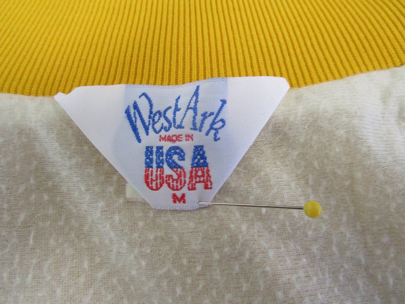 Vintage WestArk Gold Satin Bomber Jacket 1970/'s-80/'s The Chalk Box Gymnastics Team Snap Front Jacket Size M Made in USA